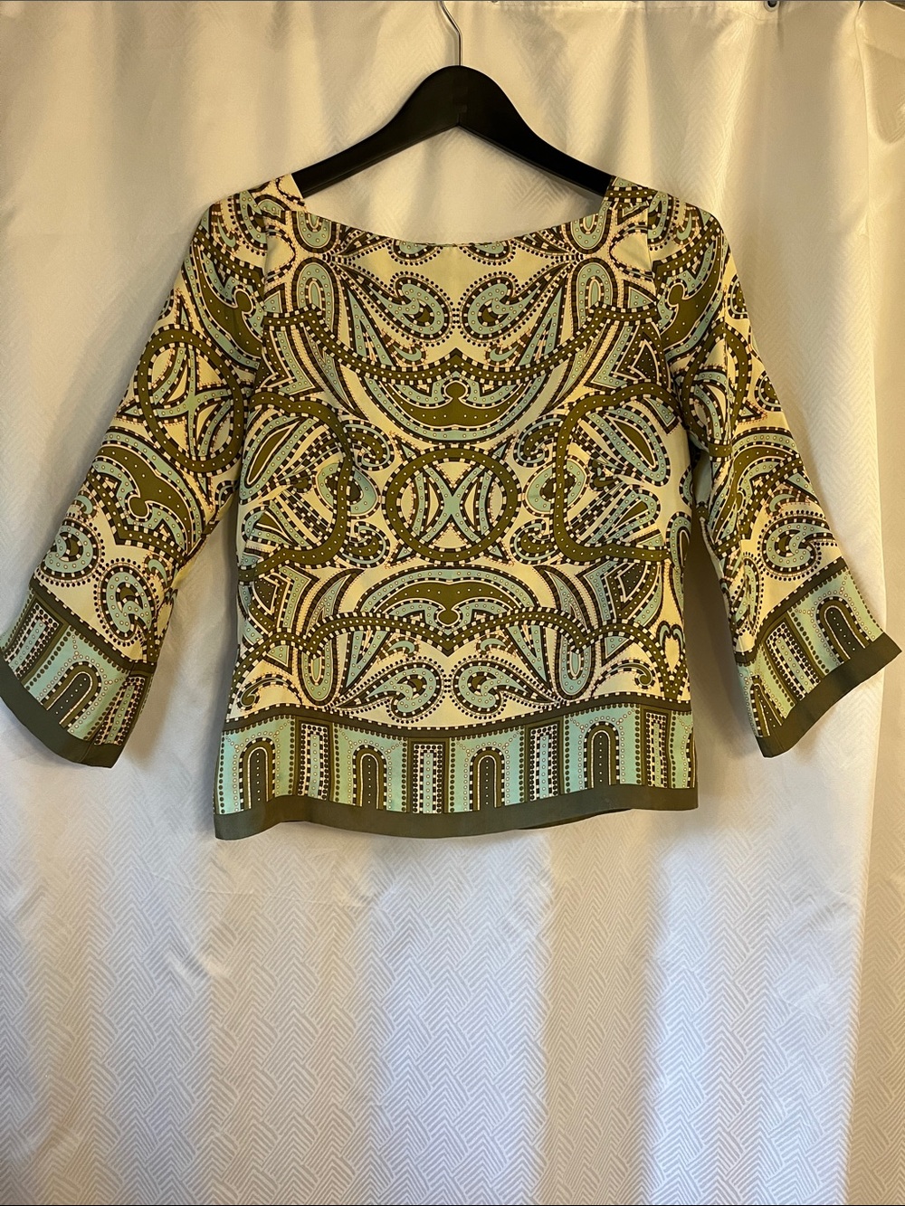 J. Crew Olive and Cream Patterned Boatneck Tunic